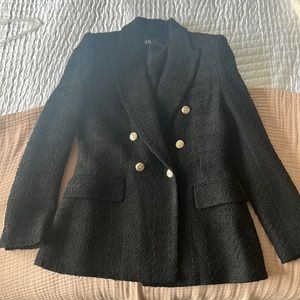 Zara double breasted gold button boucle blazer